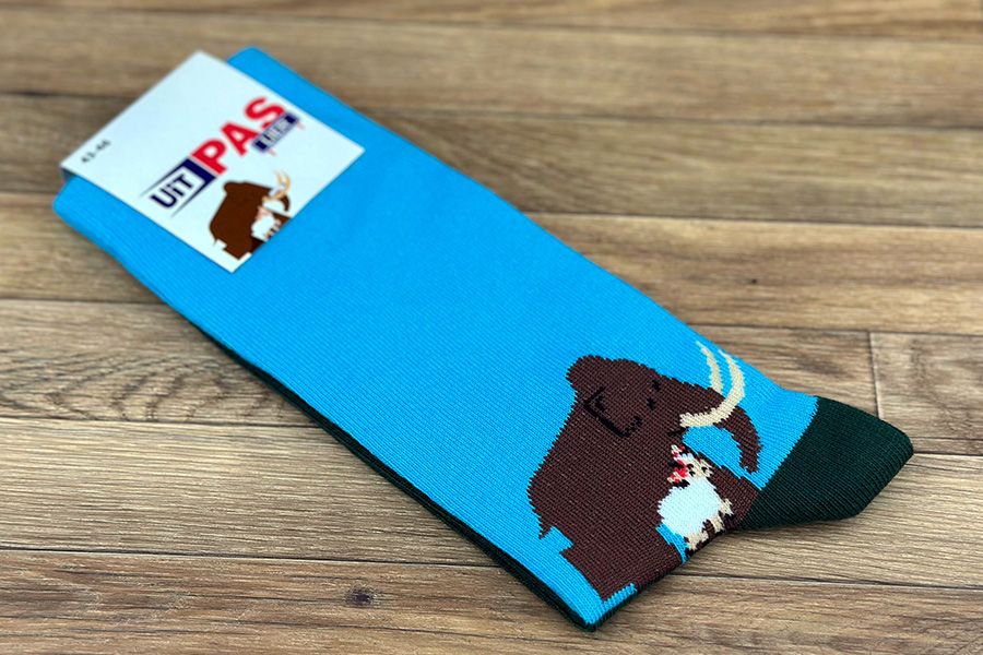 blauwe custom sokken met eigen design voor Uitpas